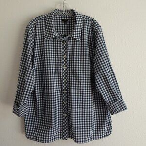 Talbots Button Front Top Blouse Women's Plus Size 3X Blue White Gingham Check
